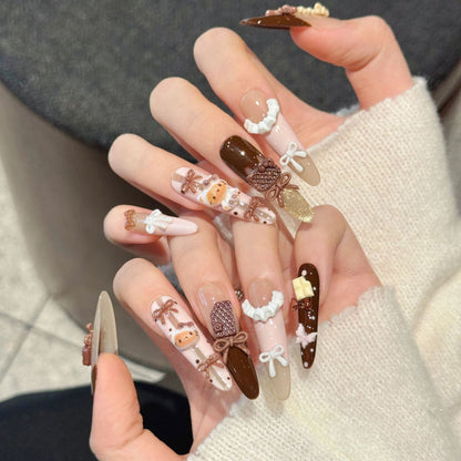 Cocoa Ribbon press-on nail set, view 2
