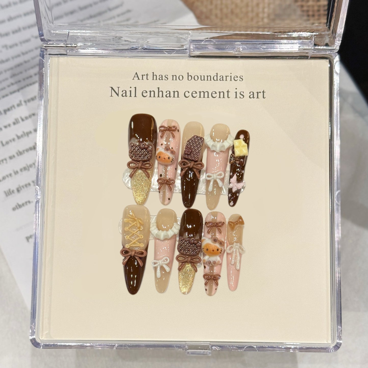Cocoa Ribbon press-on nail set, view 3